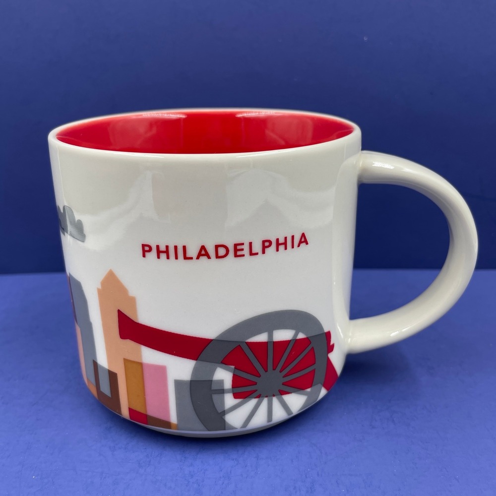 Starbucks You Are Here Philadelphia Coffee Mug 14oz Red Interior Skyline City